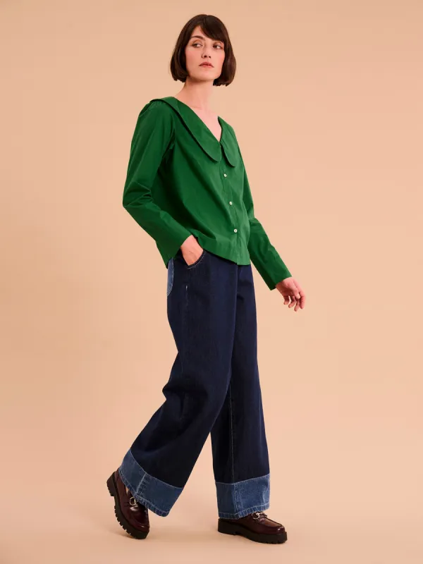 Caitlin Oversized Collar Blouse in Green sold by Omnes