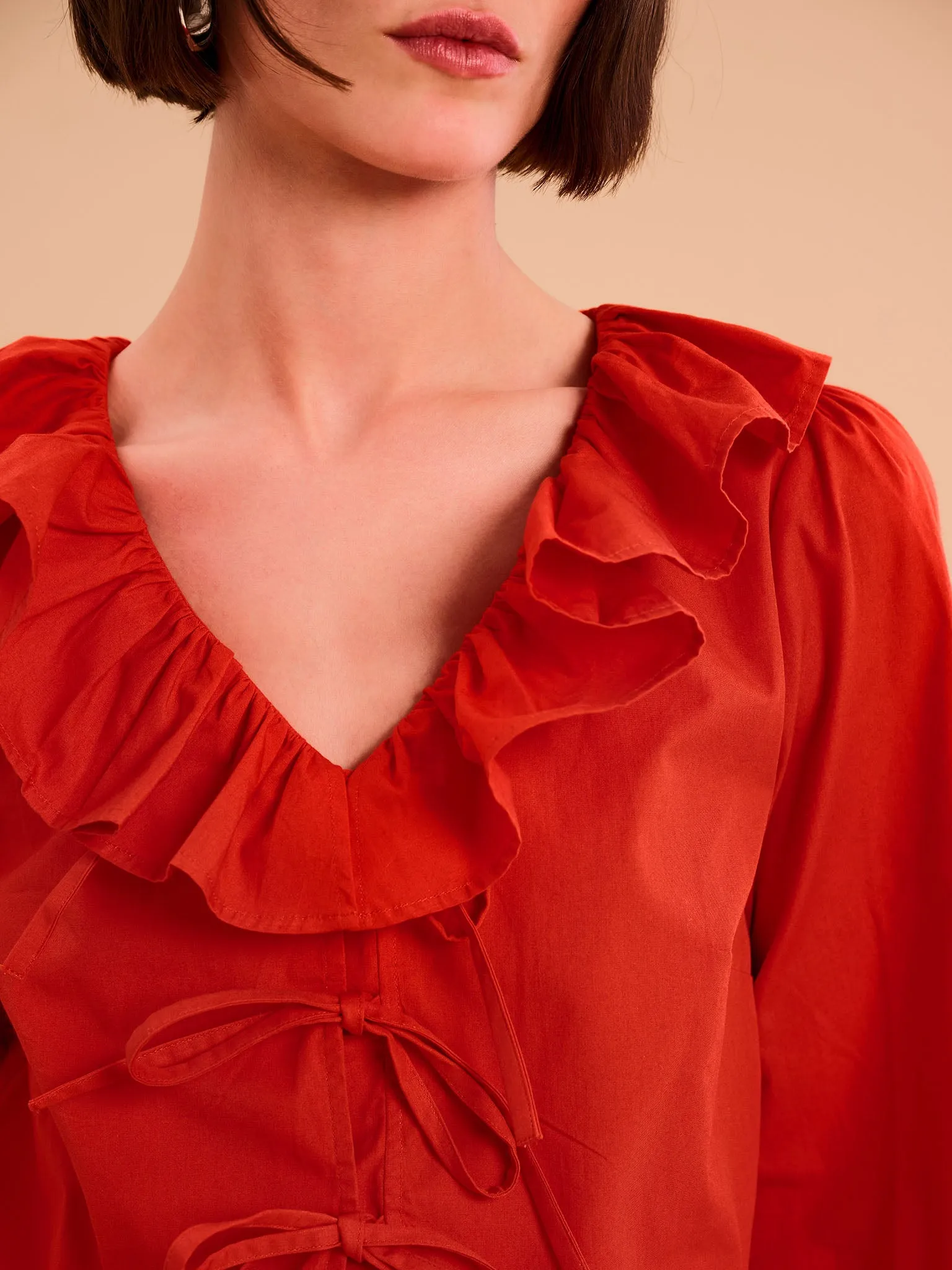 Selena Frill Blouse in Red sold by Omnes product image thumbnail 4