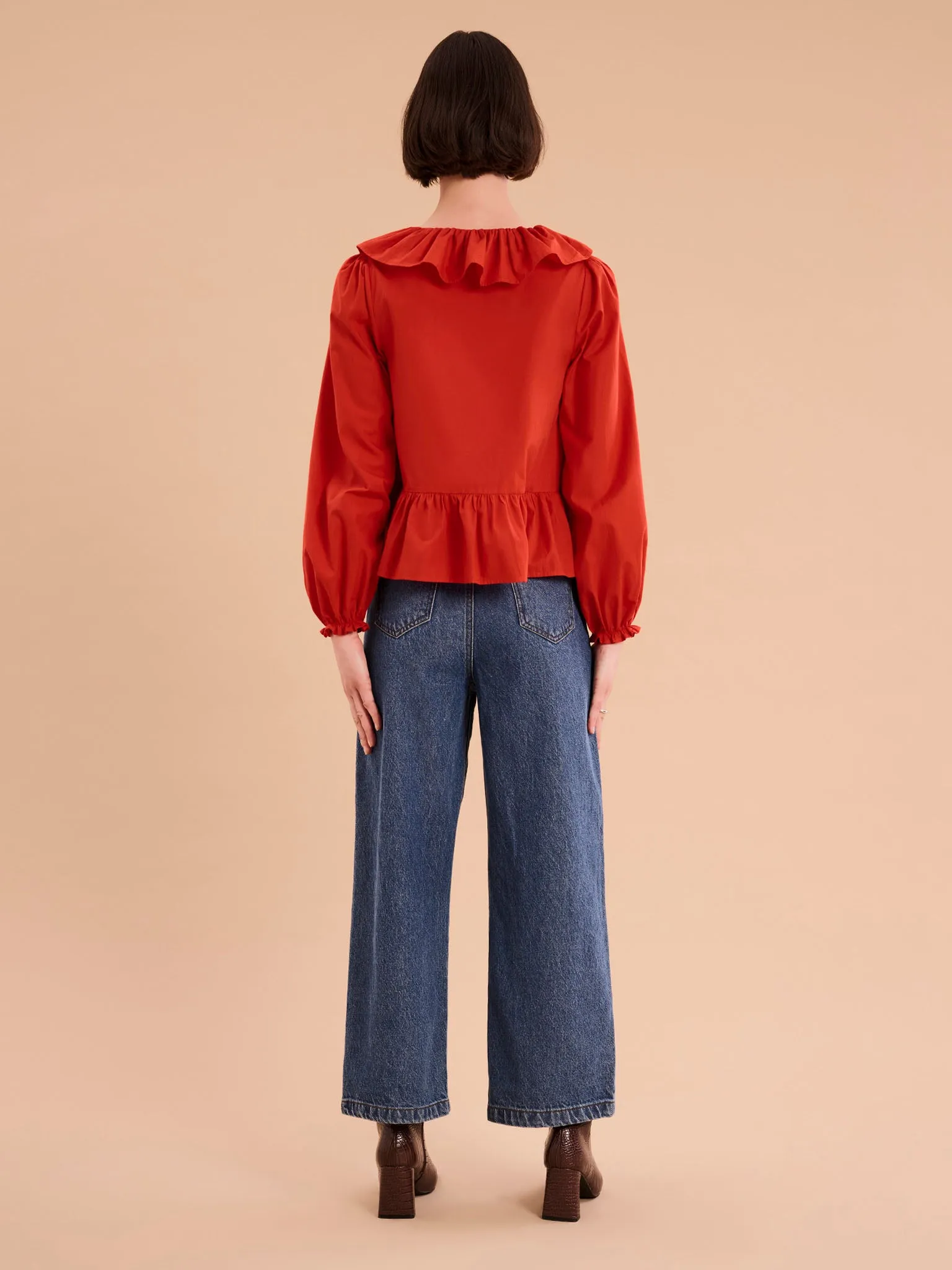 Selena Frill Blouse in Red sold by Omnes product image thumbnail 3