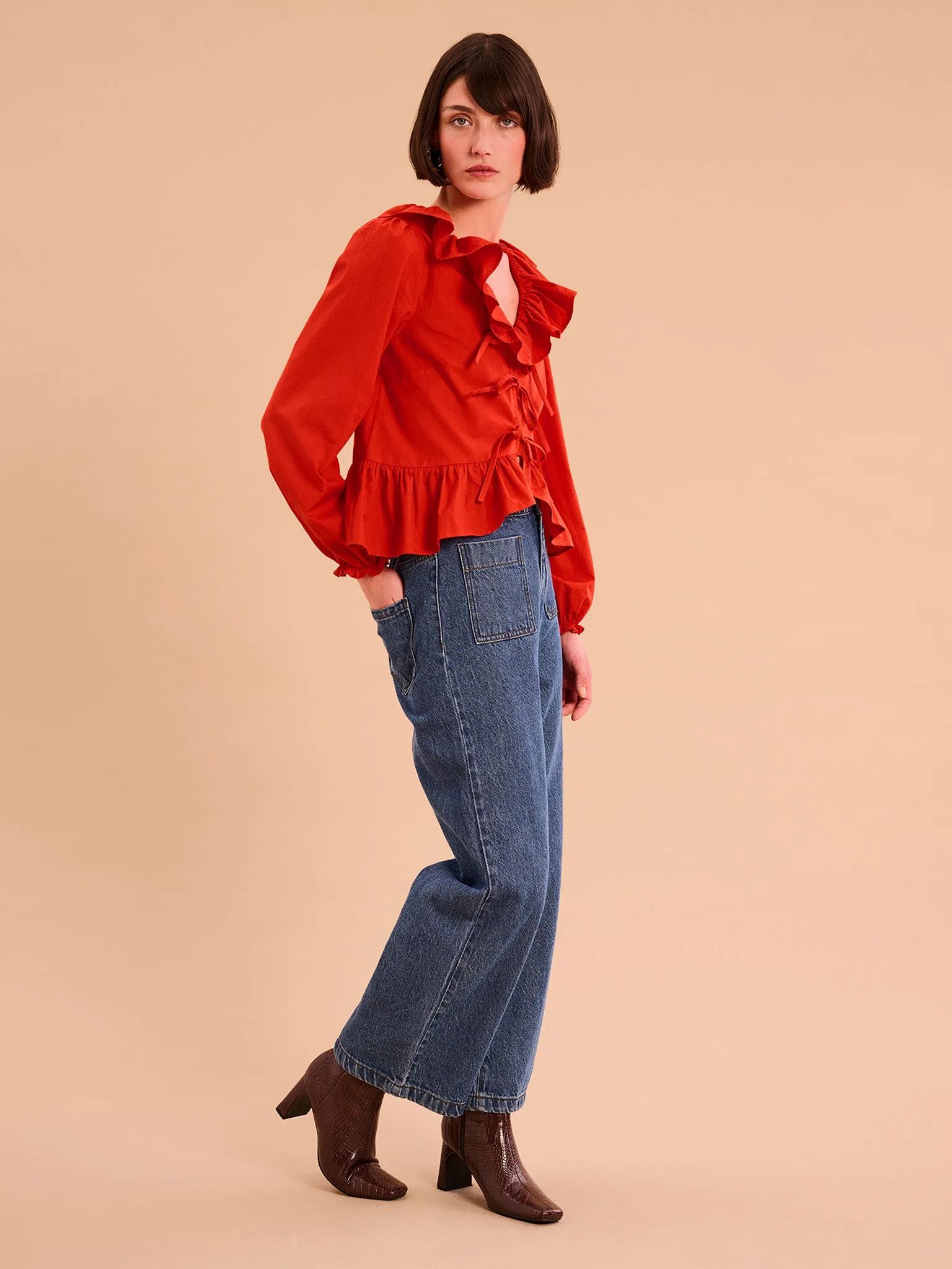 Selena Frill Blouse in Red sold by Omnes product image thumbnail 2