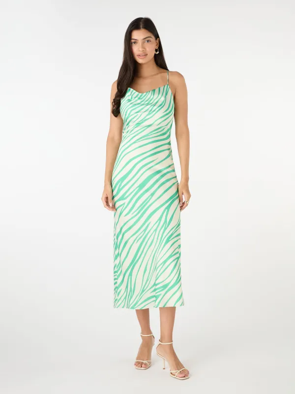 Riviera Midi Dress in Green & White Zebra sold by Omnes