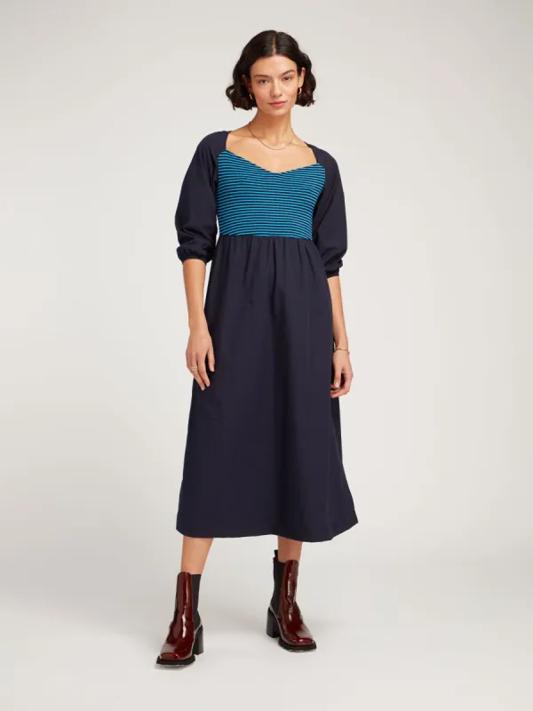 Buttercup Jersey Midi Dress in Blue Colourblock sold by Omnes