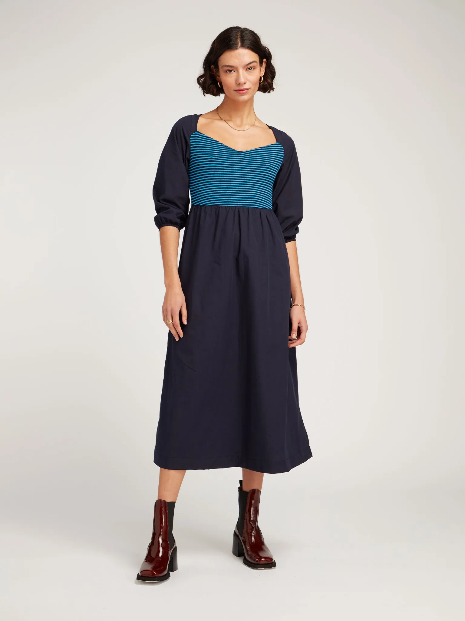 Buttercup Jersey Midi Dress in Blue Colourblock sold by Omnes