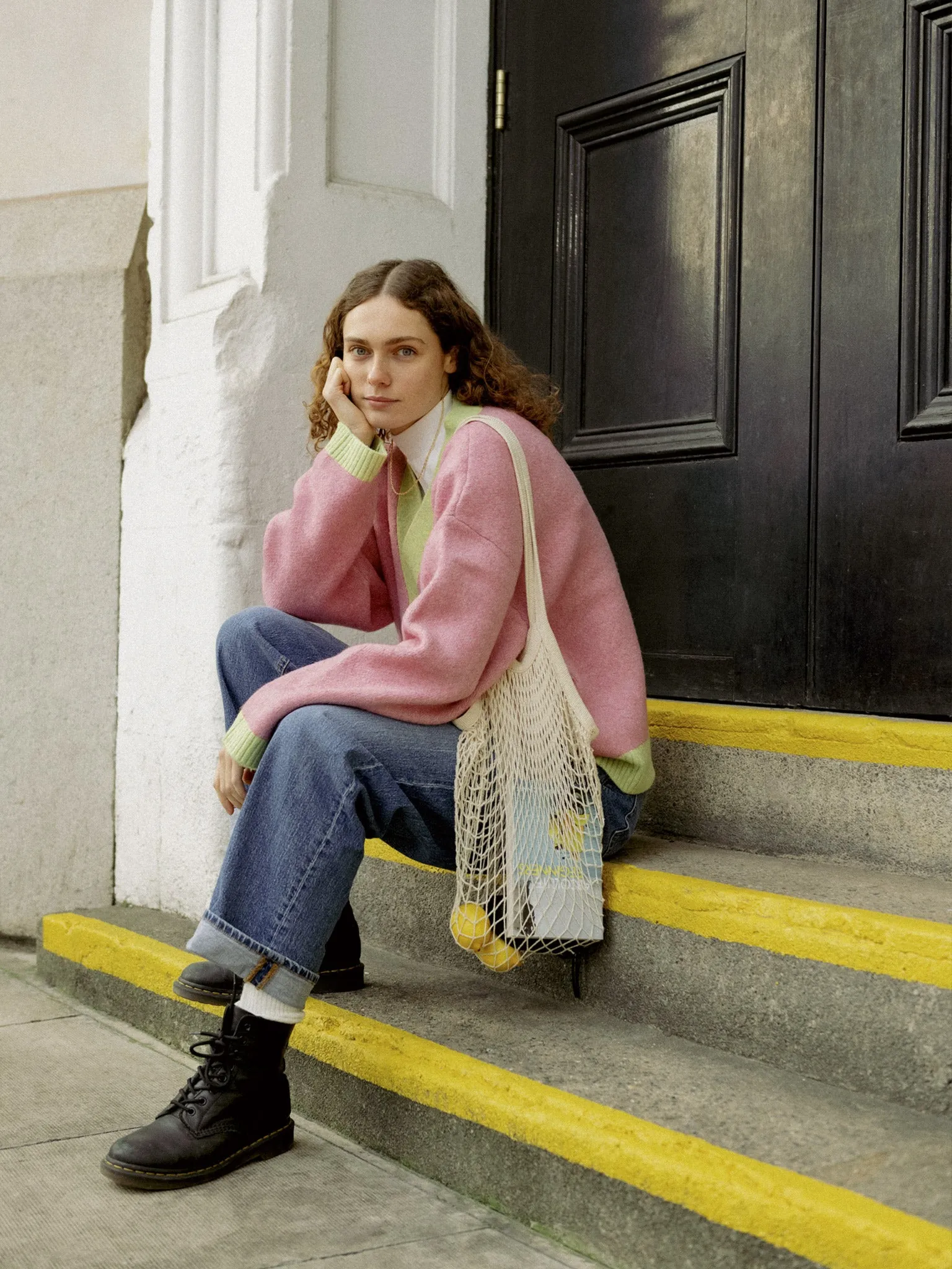 Kayla Knit Cardigan in Pink and Green sold by Omnes