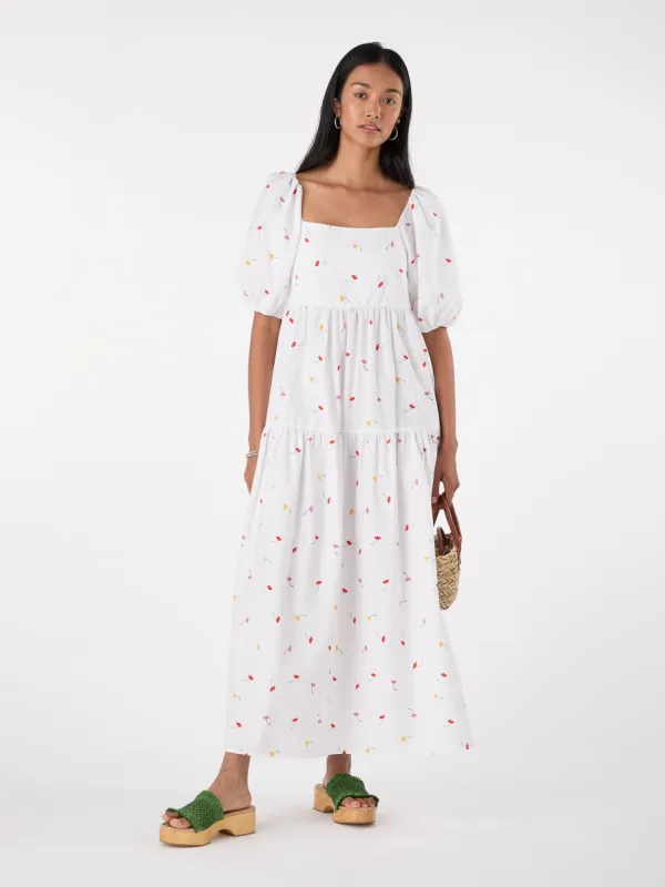 Daphne Tiered Dress in White sold by Omnes