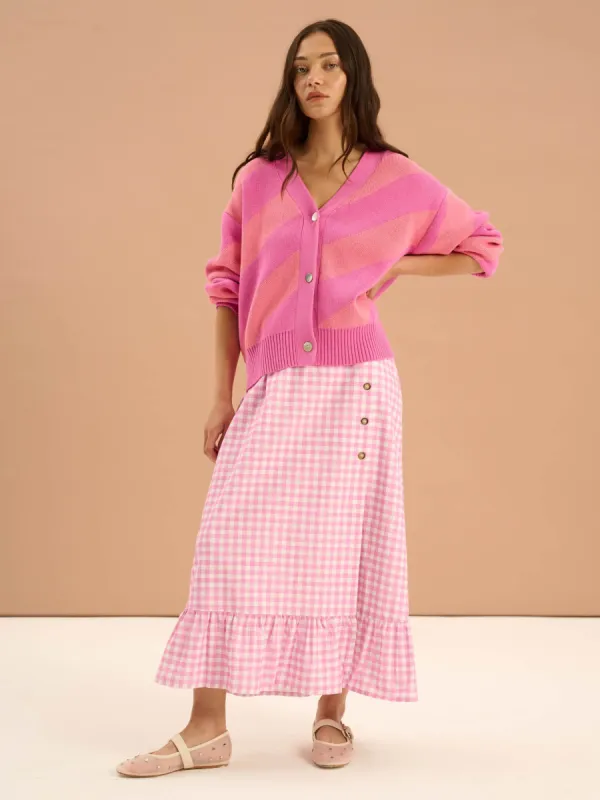 Henni Stripe Detail Cardigan in Pink made by Omnes