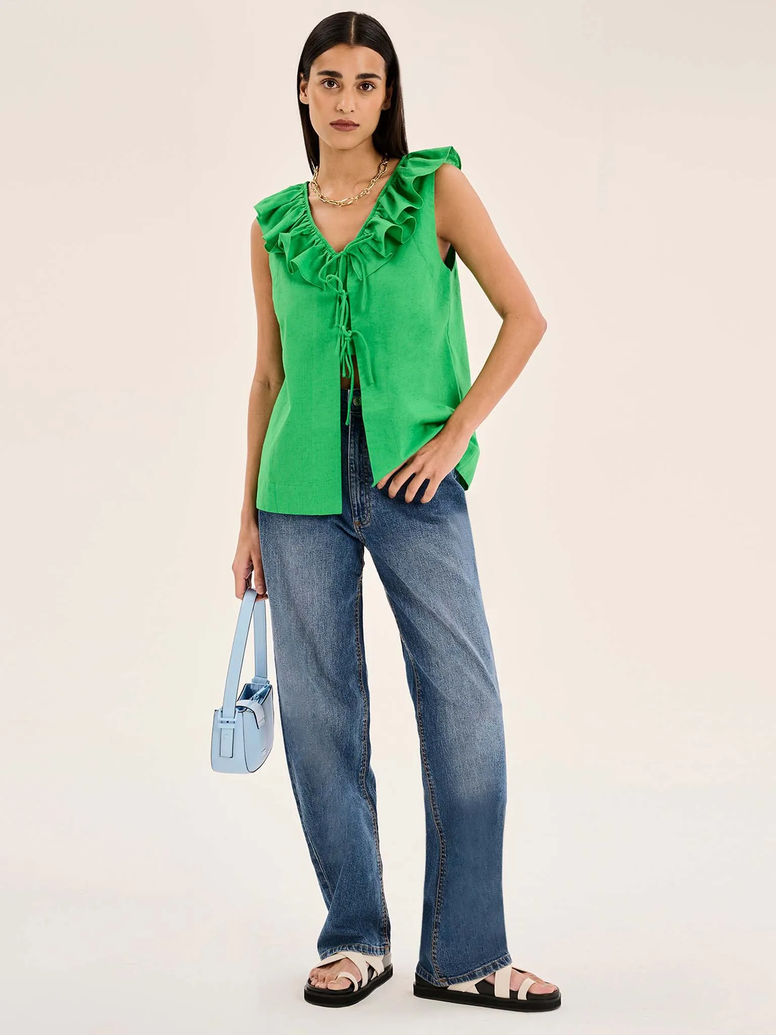 Rachael Frill Collar Sleeveless Blouse in Green sold by Omnes product image thumbnail 4