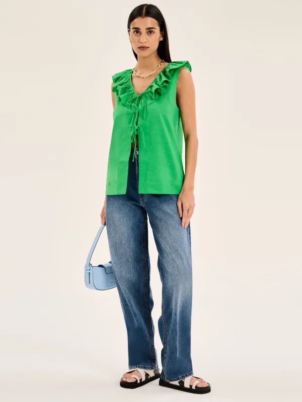 Rachael Frill Collar Sleeveless Blouse in Green sold by Omnes