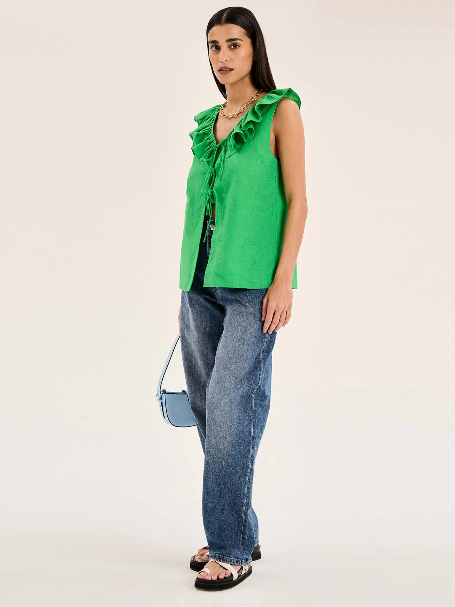 Rachael Frill Collar Sleeveless Blouse in Green sold by Omnes product image thumbnail 2