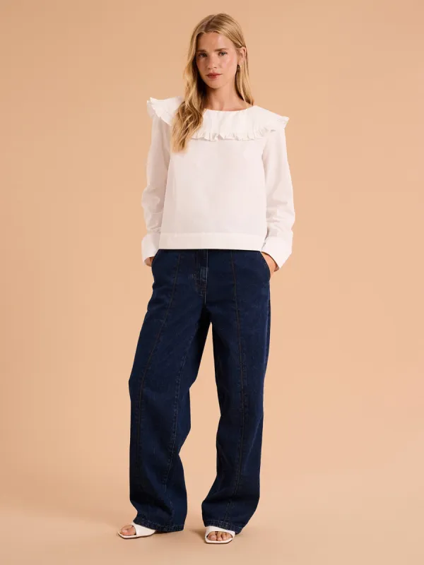 Briony Frill Blouse in White sold by Omnes