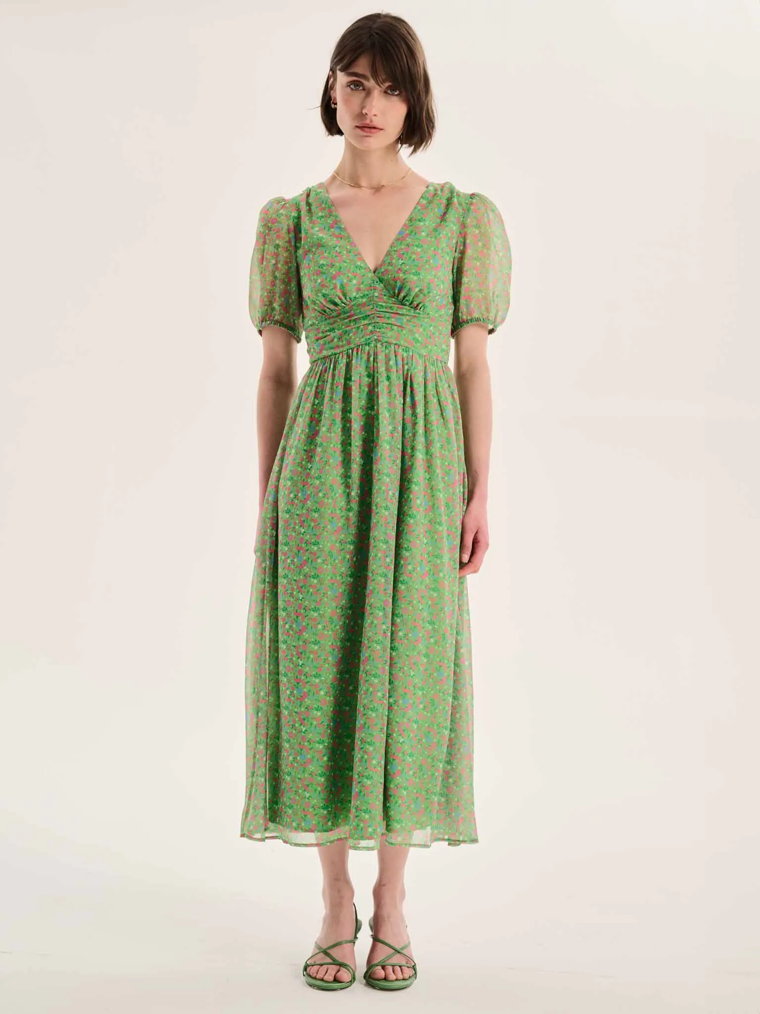 Raphaela Dress in Green Floral Print sold by Omnes product image thumbnail 3