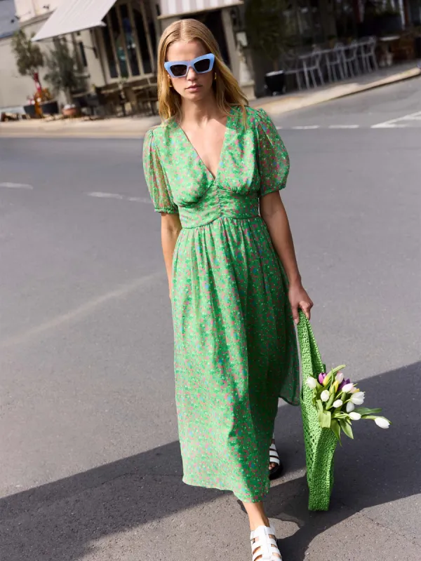Raphaela Dress in Green Floral Print sold by Omnes