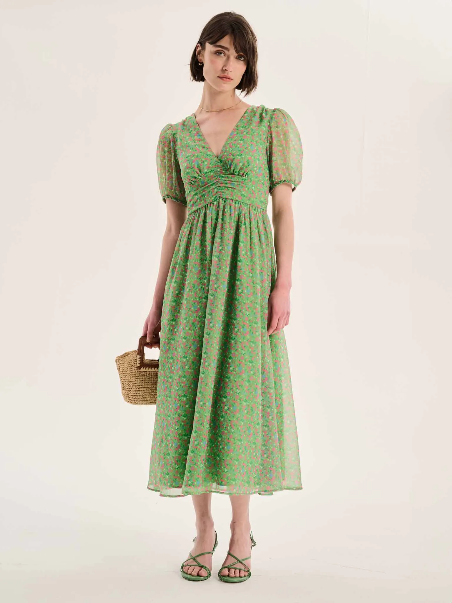 Raphaela Dress in Green Floral Print sold by Omnes product image thumbnail 2