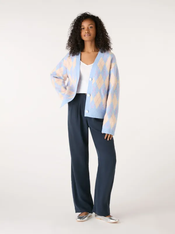 Kayla Argyle Knit Cardigan in Peach and Blue sold by Omnes