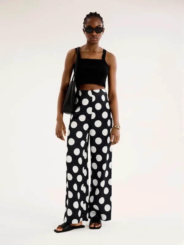 Lynx Satin Wide Leg Spot Print Trouser sold by Omnes