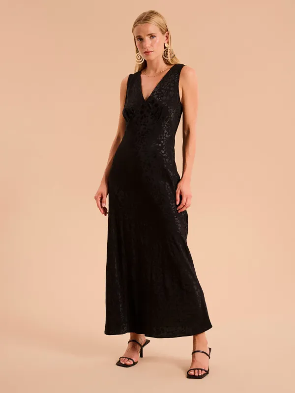 Iris Midi Jacquard Dress in Black sold by Omnes