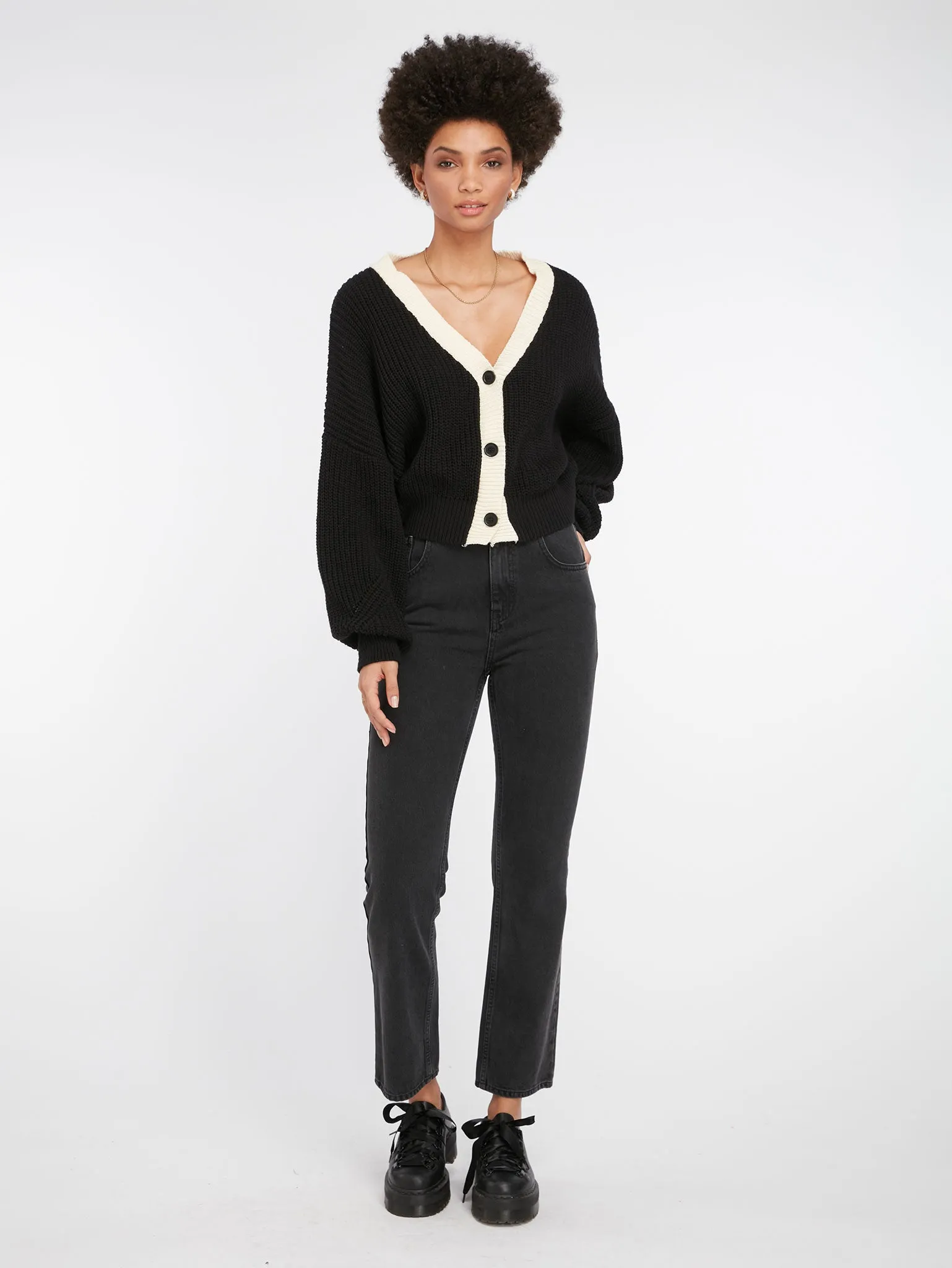 Marta High Rise Straight Jeans in Grey sold by Omnes