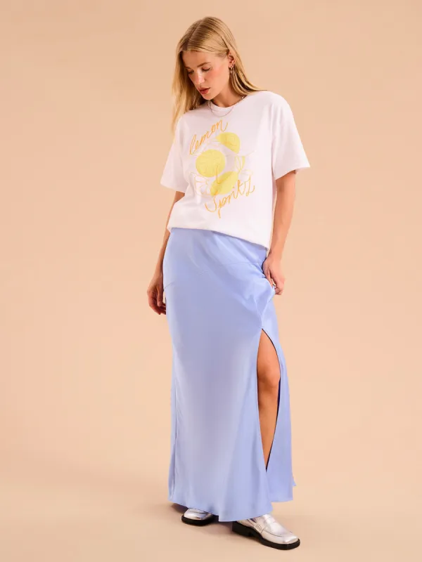 Jackie Asymmetric Midi Skirt in Blue sold by Omnes