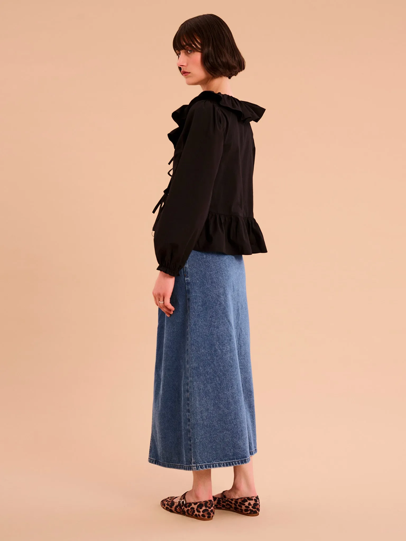 Selena Frill Blouse in Black sold by Omnes product image thumbnail 3