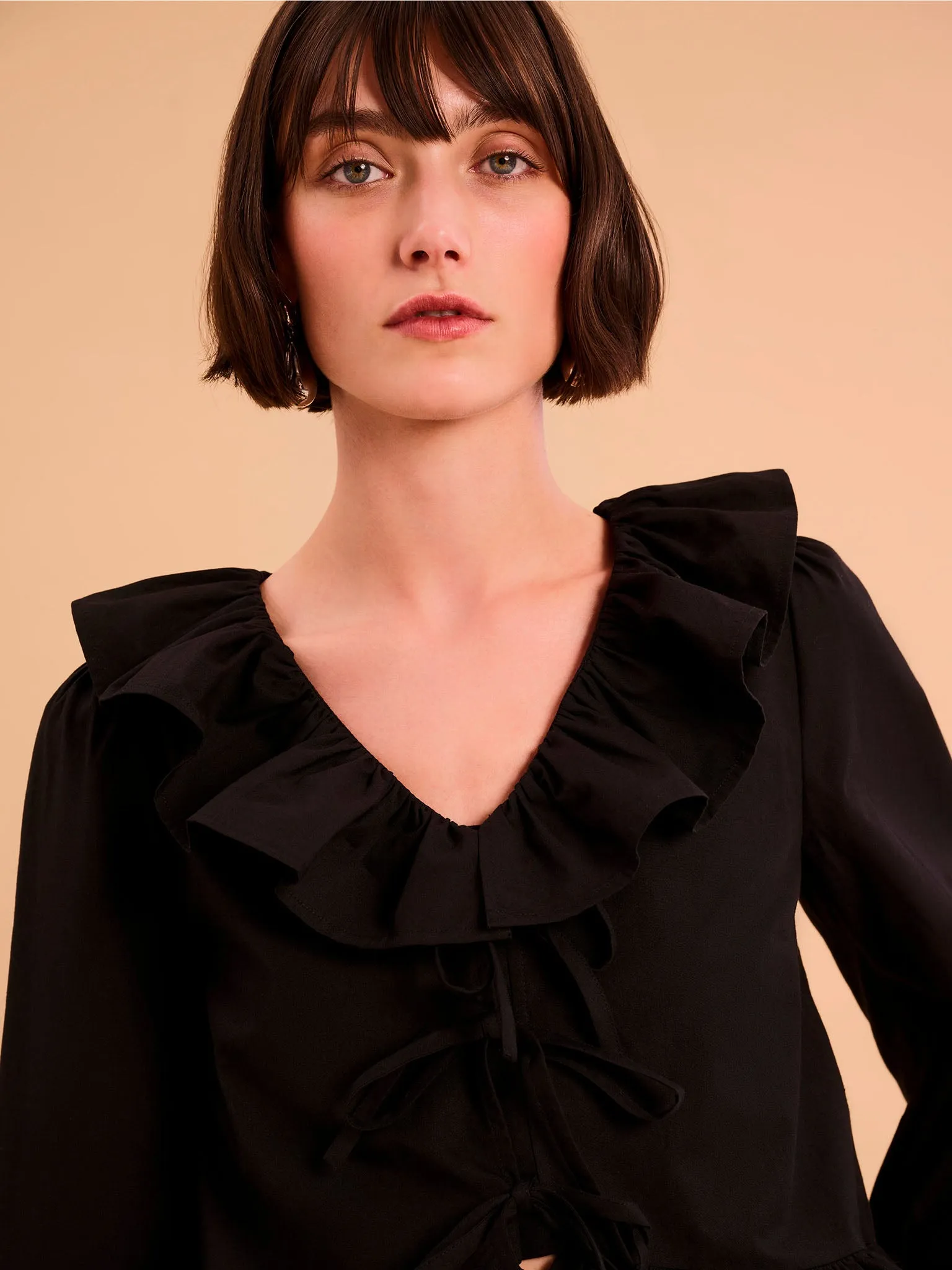 Selena Frill Blouse in Black sold by Omnes product image thumbnail 4