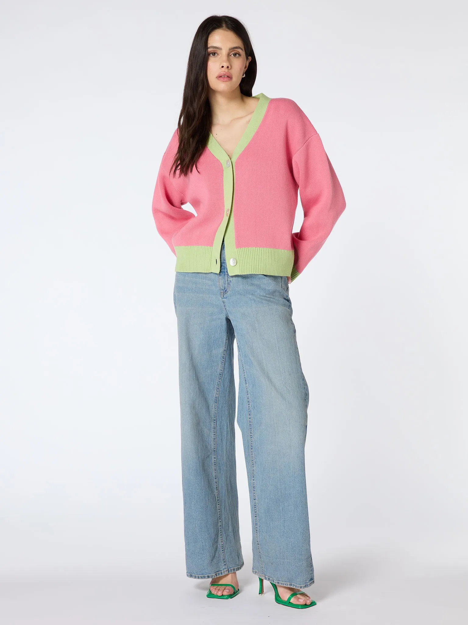 Kayla Knit Cardigan in Pink and Green sold by Omnes