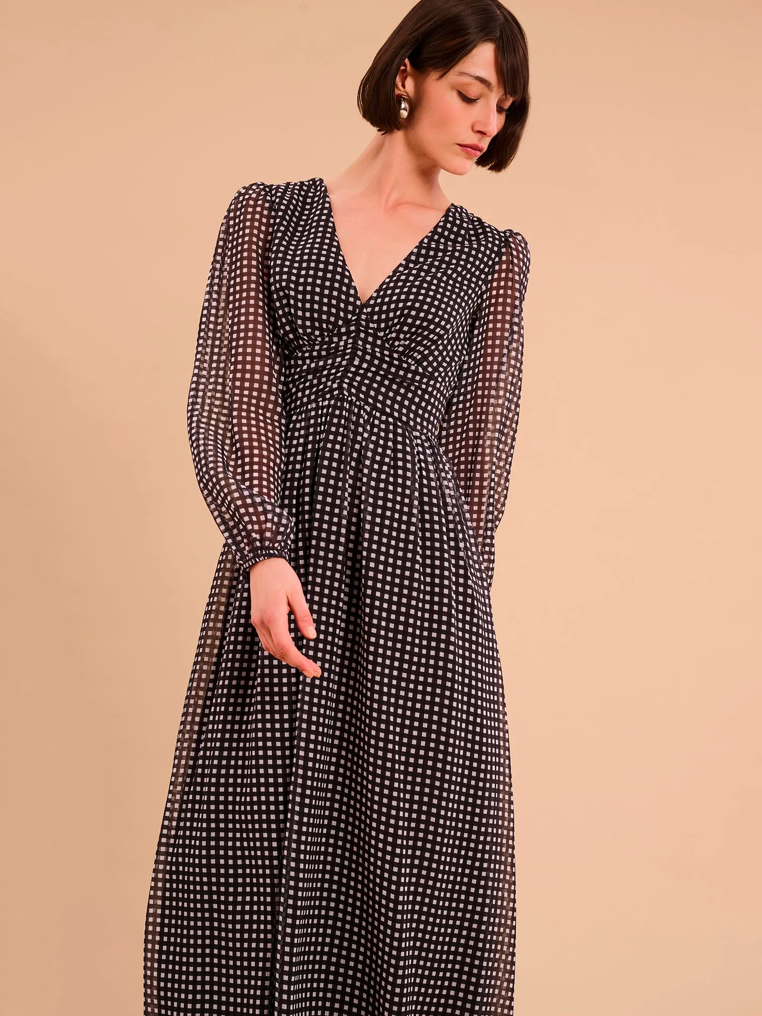 Gabriella Dress in Mono Gingham Print sold by Omnes product image thumbnail 4