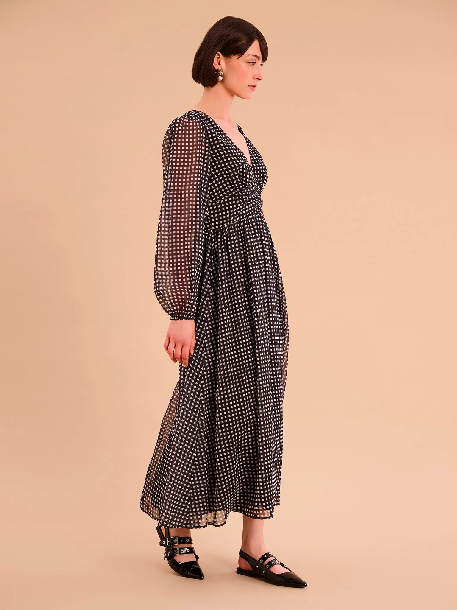 Gabriella Dress in Mono Gingham Print sold by Omnes product image thumbnail 2
