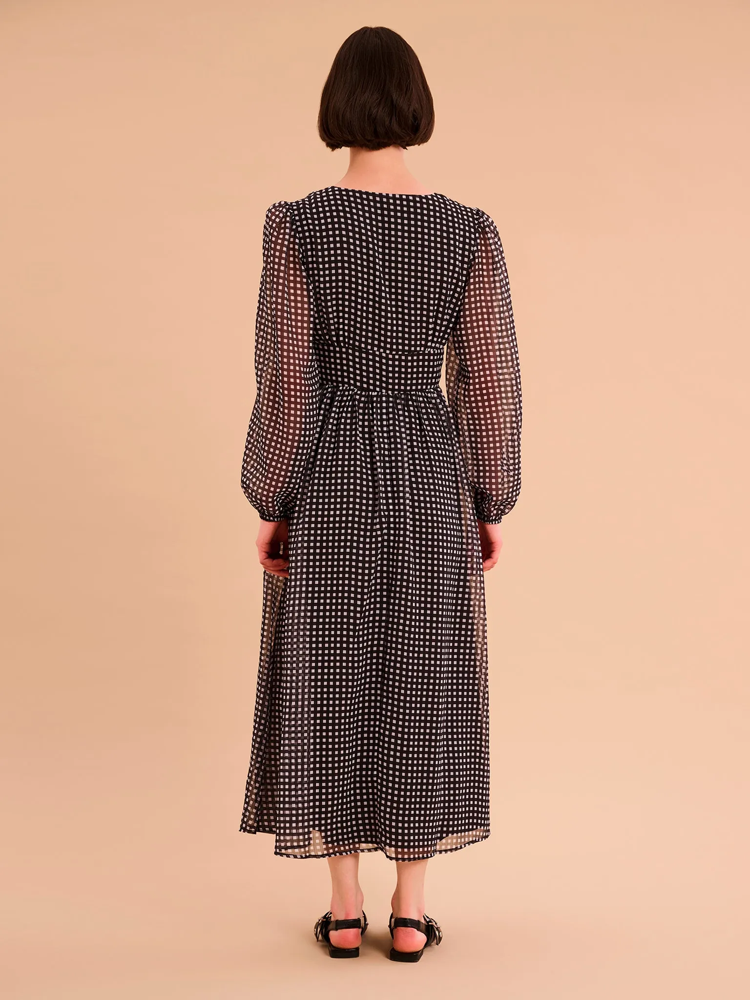 Gabriella Dress in Mono Gingham Print sold by Omnes product image thumbnail 3