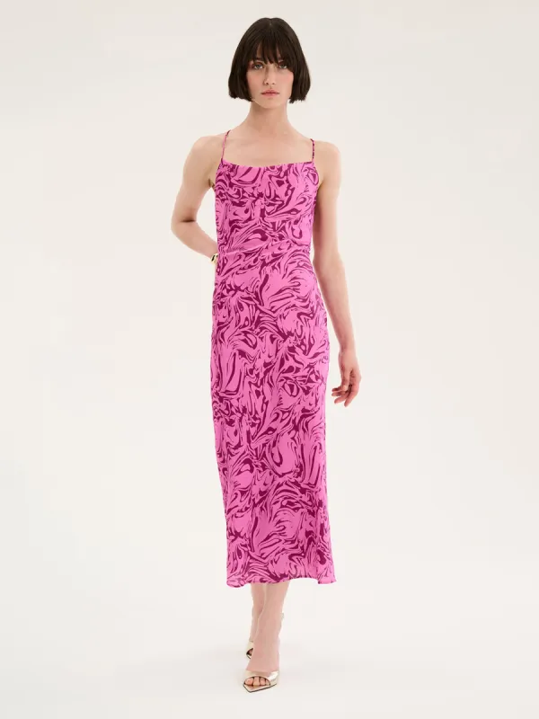Riviera Slip Midi Dress in Pink Marble sold by Omnes