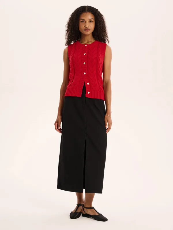 Matilda Cable Knitted Vest in Red sold by Omnes