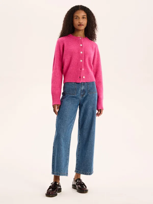 August Fluffy Cardigan in Magenta made by Omnes