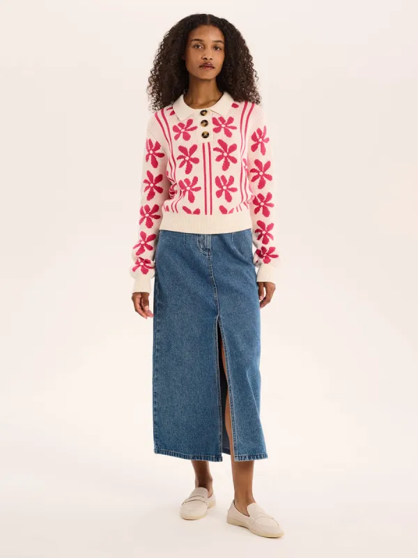 Loren Floral Cotton Jumper in Cream sold by Omnes