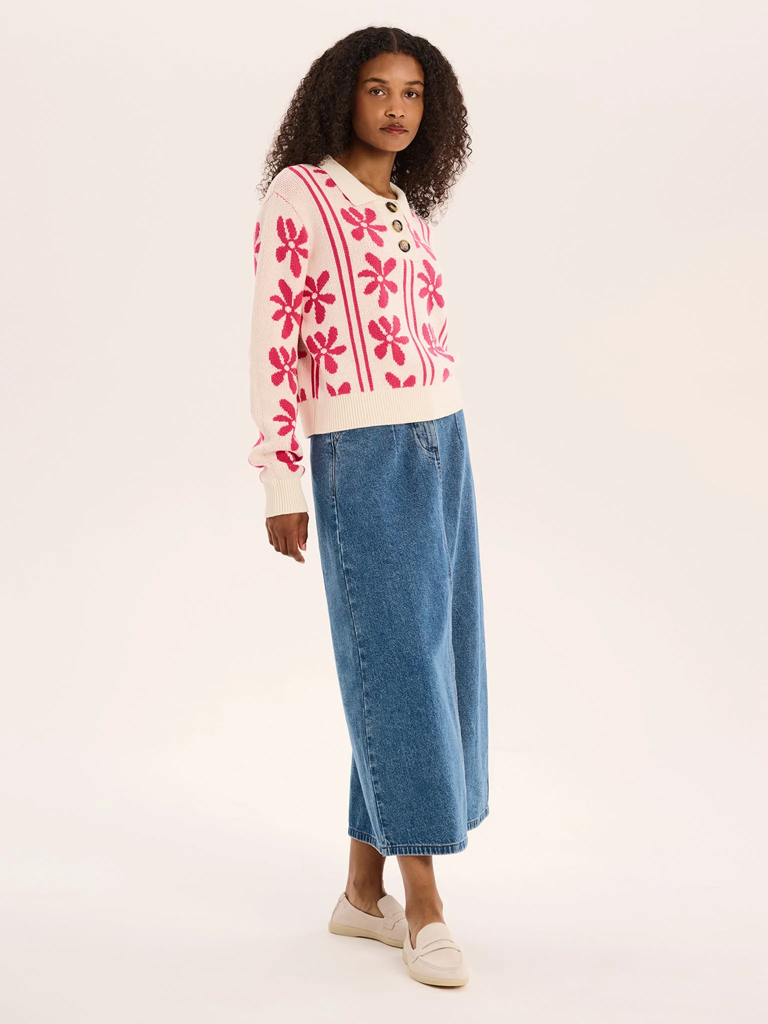 Loren Floral Cotton Jumper in Cream sold by Omnes product image thumbnail 2