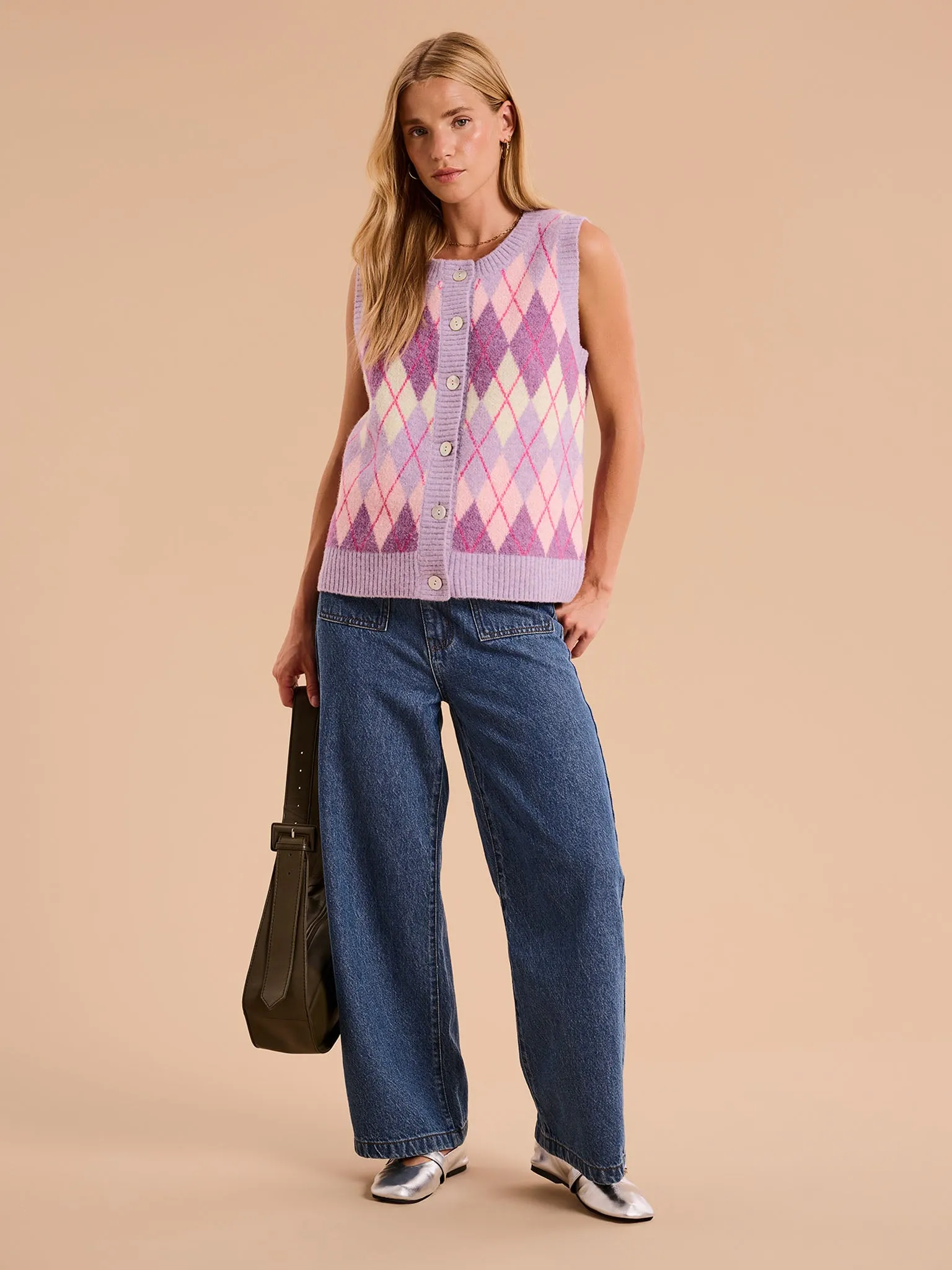 Matilda Button Through Vest in Purple sold by Omnes