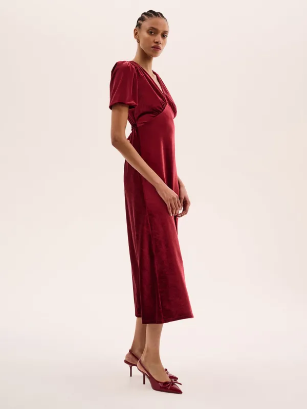 Rosie Velvet Dress in Red sold by Omnes
