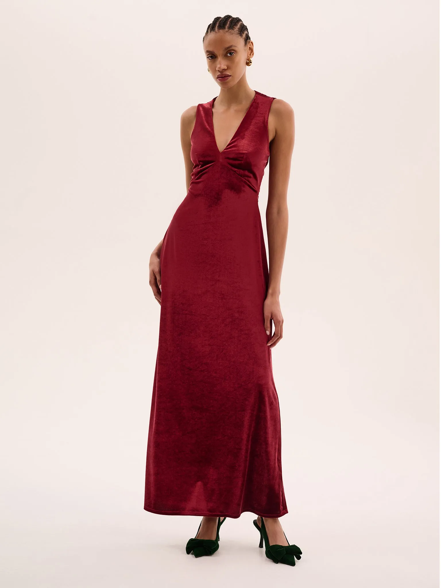 Nova Velvet Dress in Red sold by Omnes