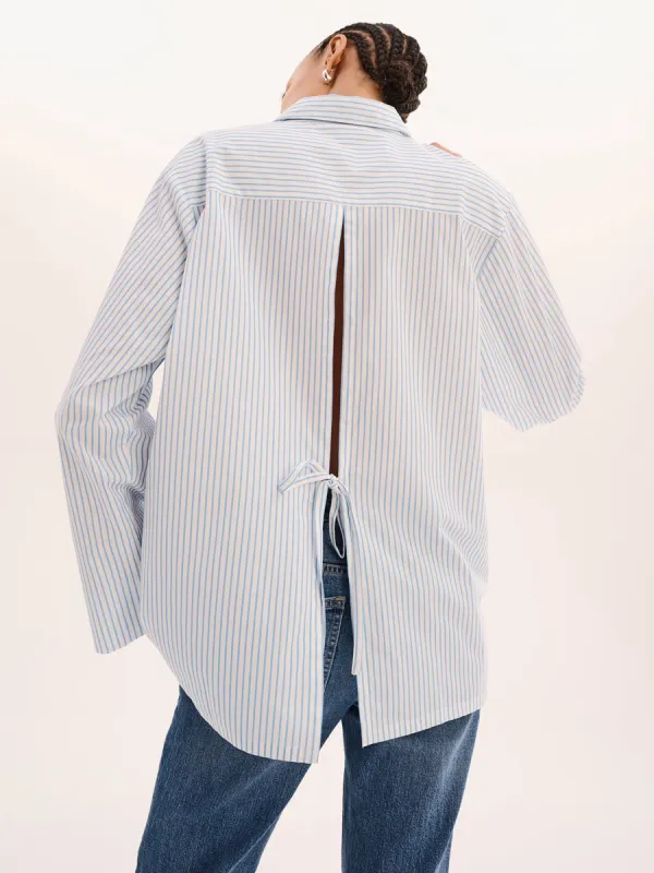 Nala Stripe Tie Back Shirt in Light Blue Stripe sold by Omnes