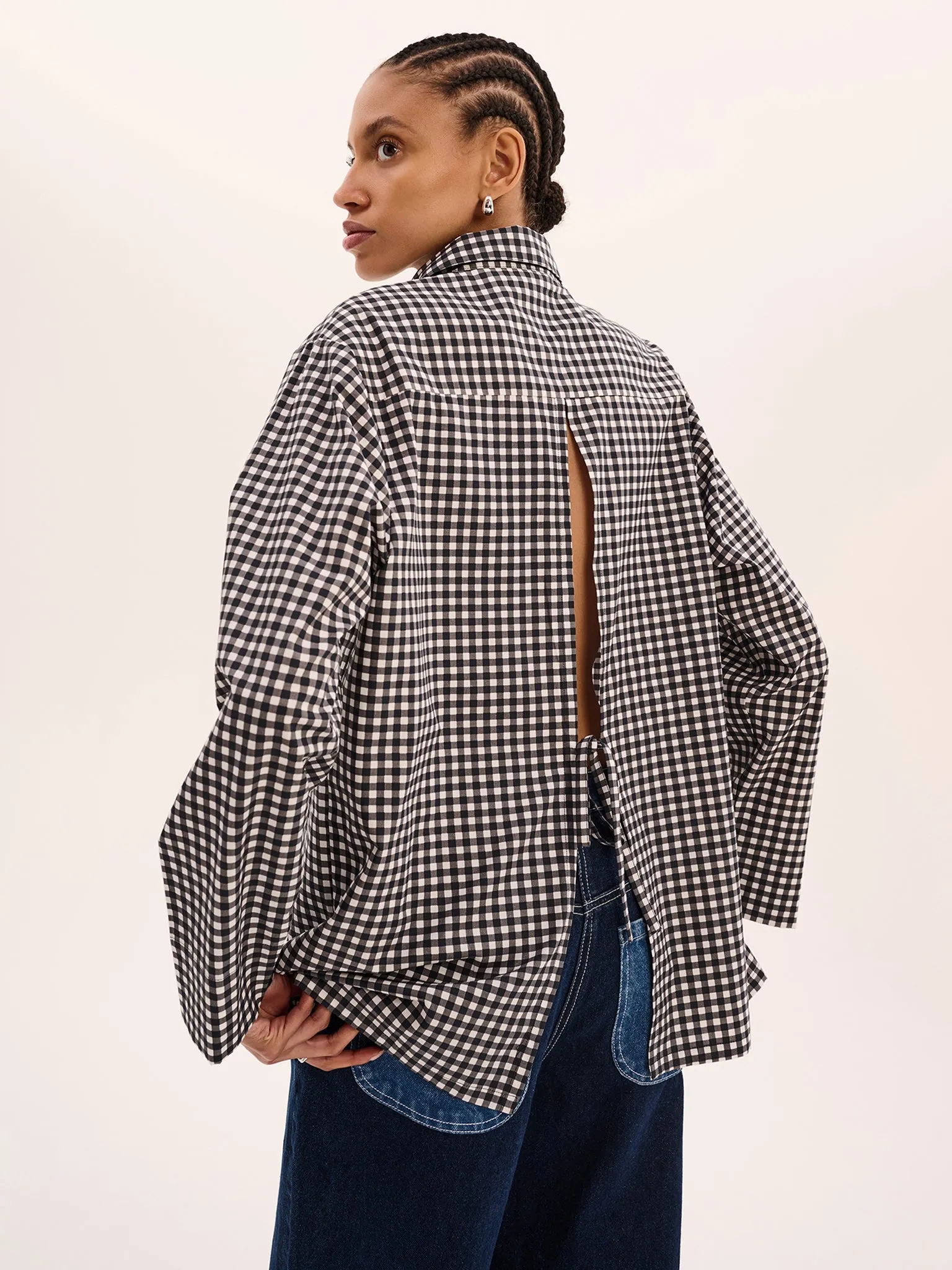 Nala Check Tie Back Shirt in Mono sold by Omnes product image thumbnail 4