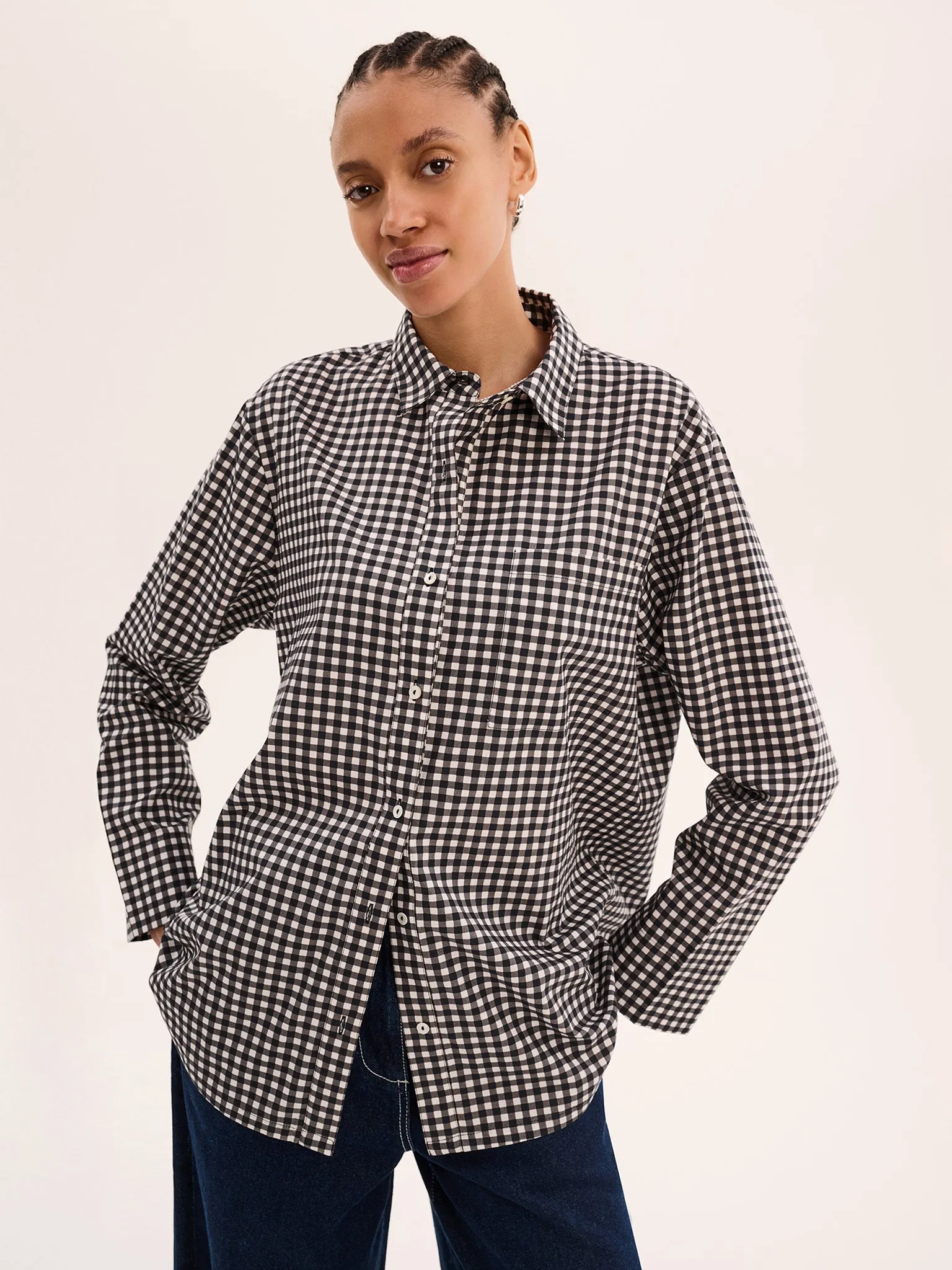Nala Check Tie Back Shirt in Mono sold by Omnes product image thumbnail 3