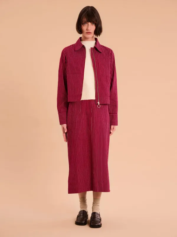 Cooper Jacket in Burgundy Pin Stripe sold by Omnes