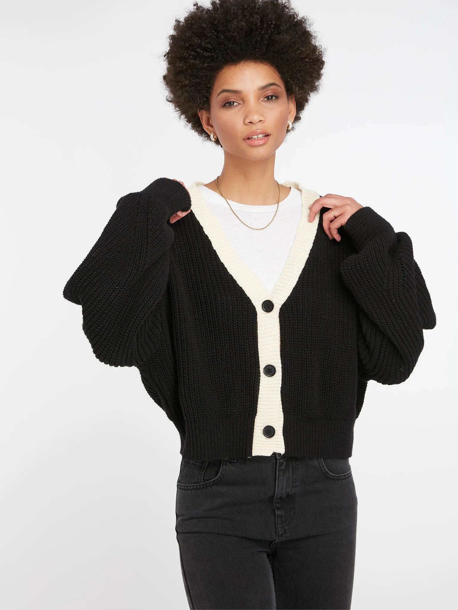 Hopper Cotton Cardigan in Black/White sold by Omnes product image thumbnail 4