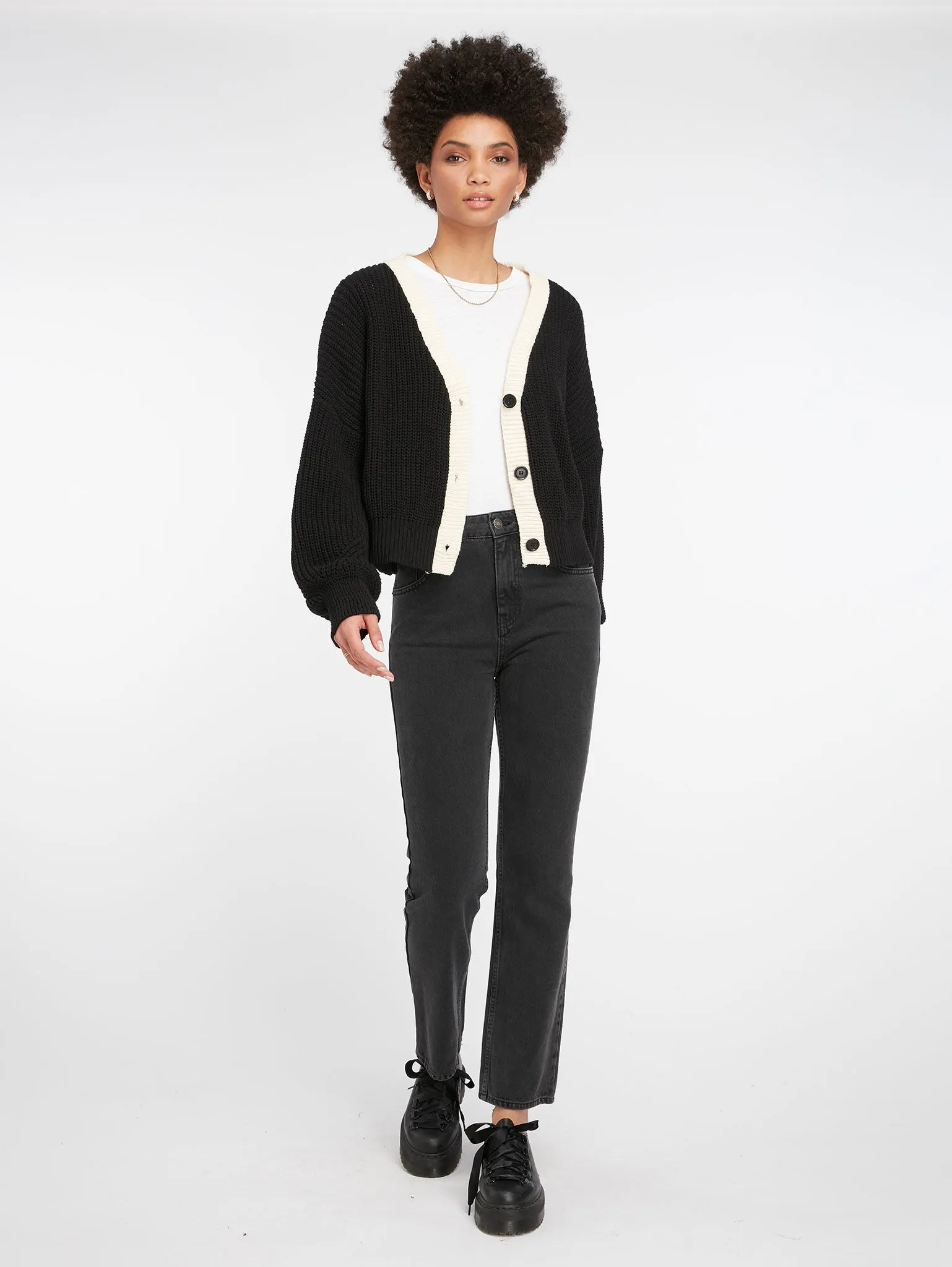 Hopper Cotton Cardigan in Black/White sold by Omnes product image thumbnail 2