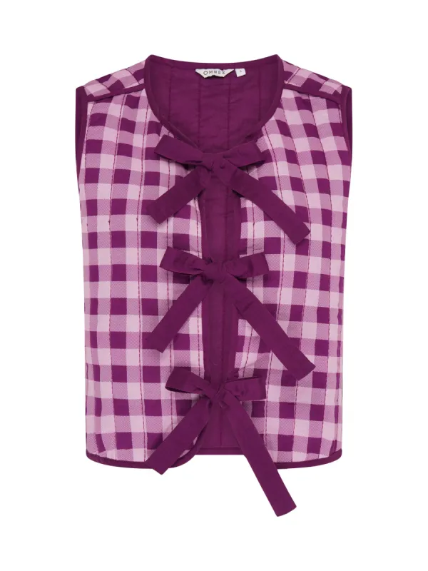 Jojo Quilted Gilet in Pink Gingham sold by Omnes