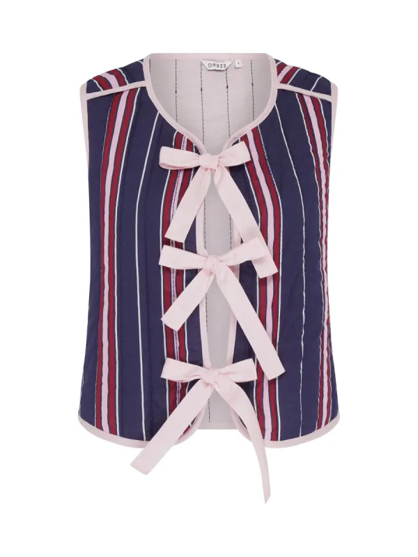 Jojo Quilted Gilet in Navy Stripe sold by Omnes