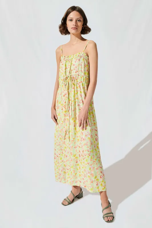 Ruched Cami Midi Dress in Lime Daisy sold by Omnes