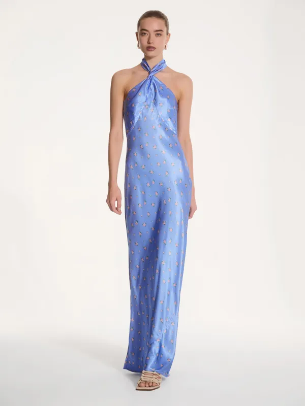 Arles Floral Dress in Light Blue sold by Omnes