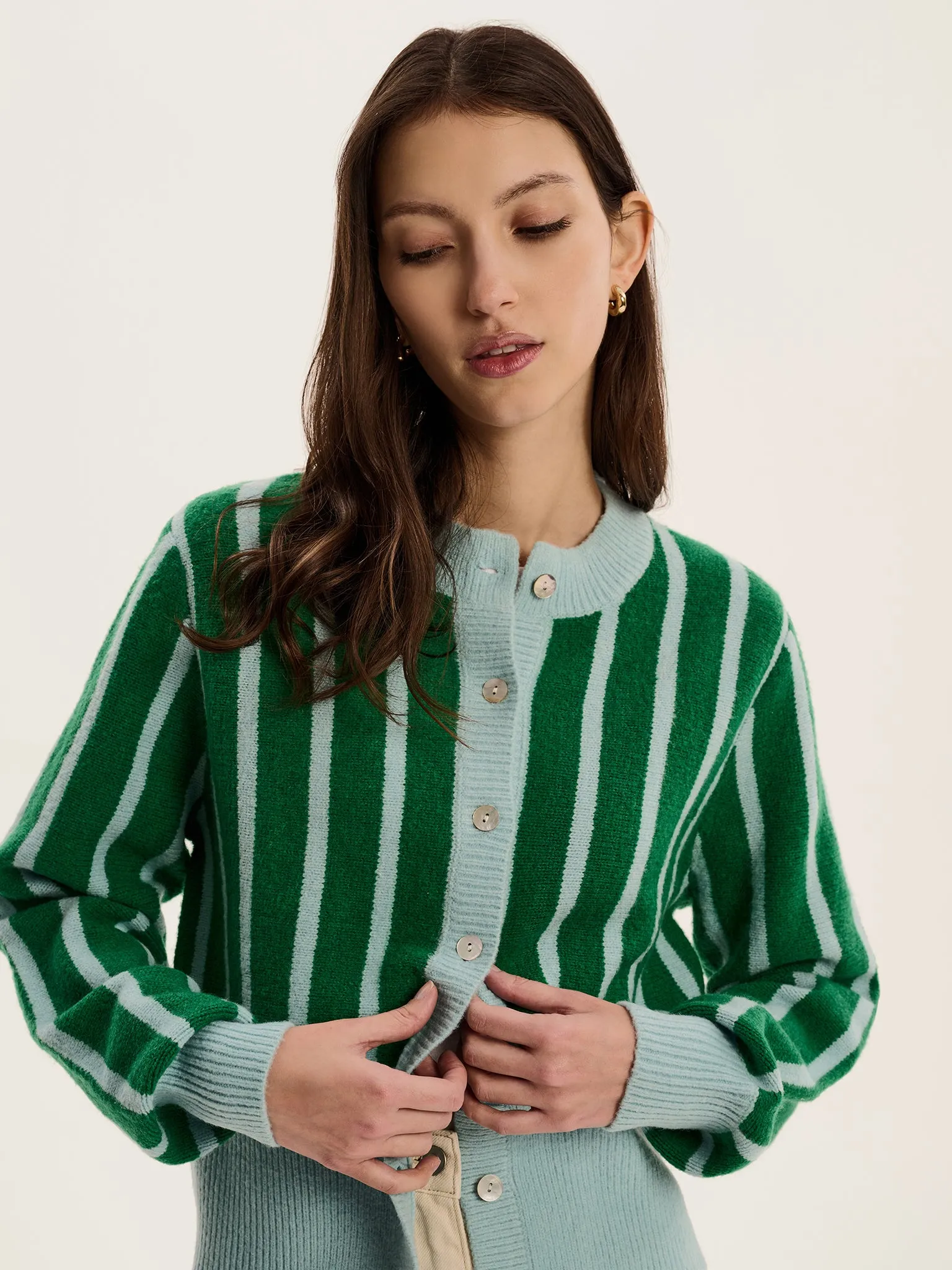 Flynn Stripe Cardigan in Green and Blue sold by Omnes product image thumbnail 5