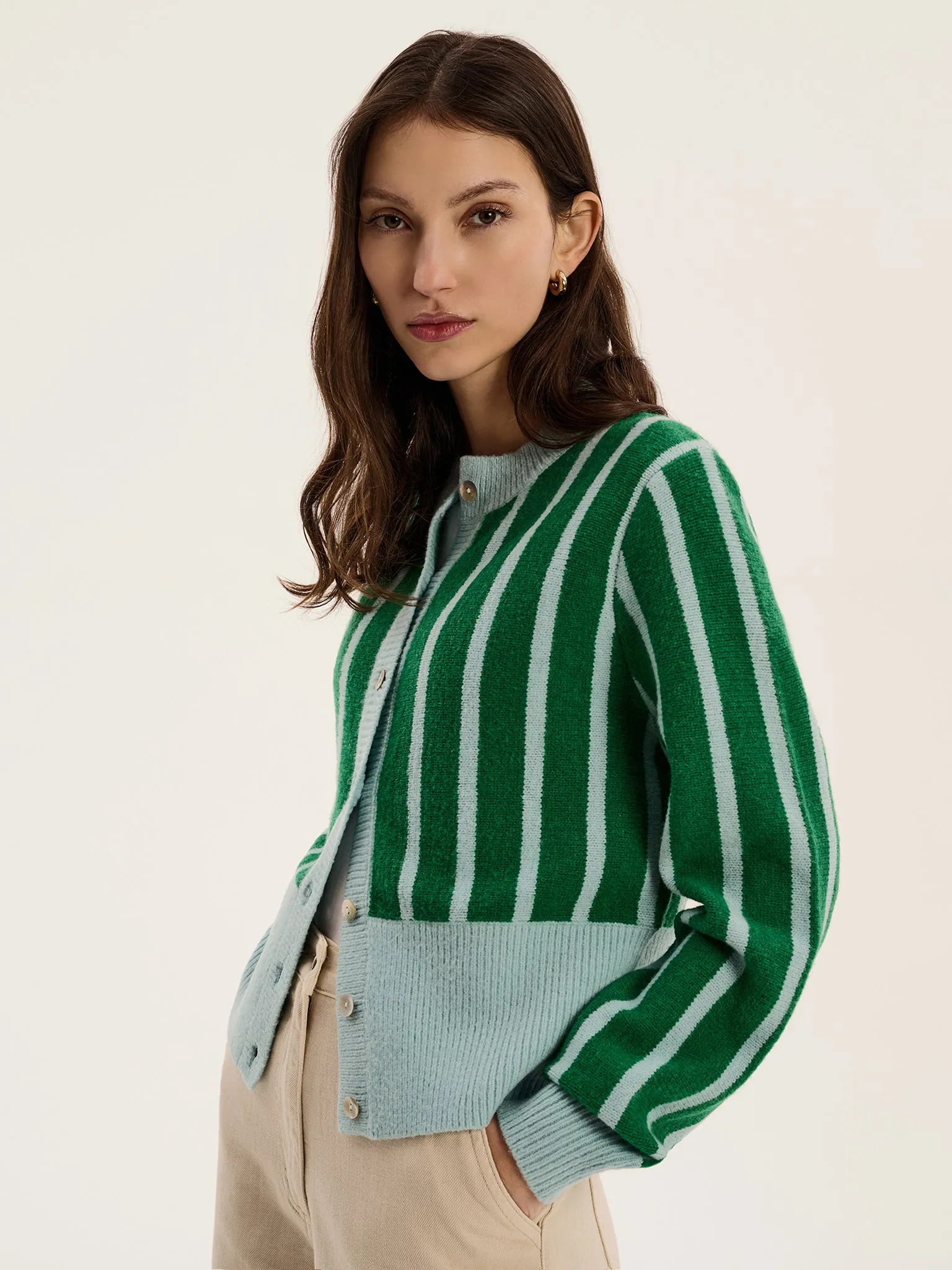 Flynn Stripe Cardigan in Green and Blue sold by Omnes product image thumbnail 4