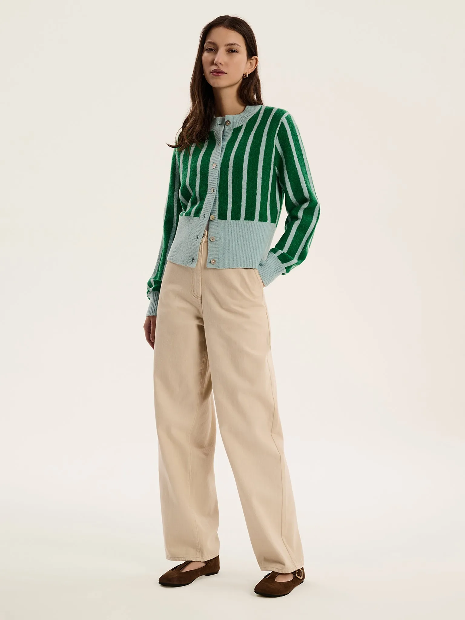 Flynn Stripe Cardigan in Green and Blue sold by Omnes product image thumbnail 2