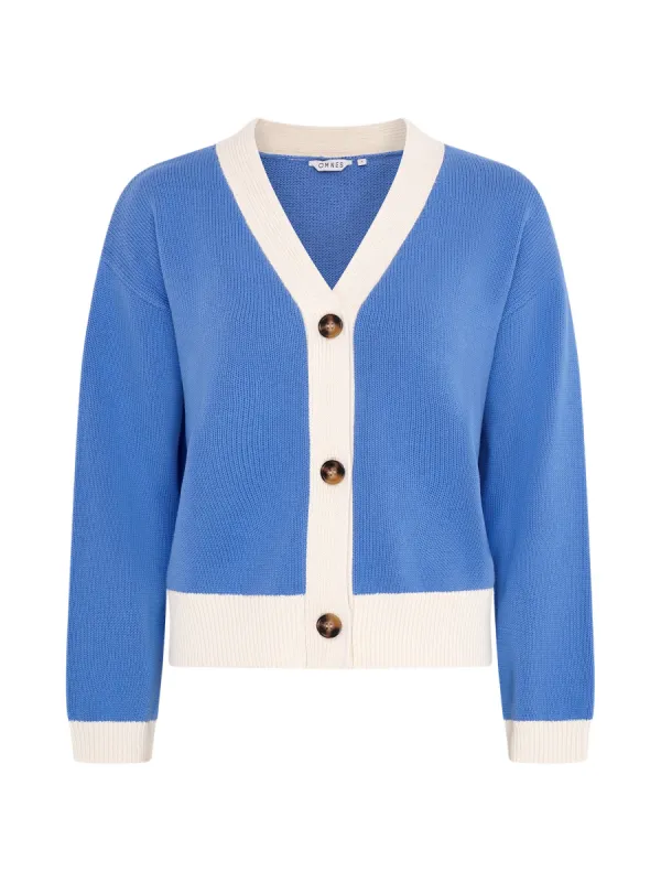 Henni Cotton Cardigan in Blue and Cream made by Omnes